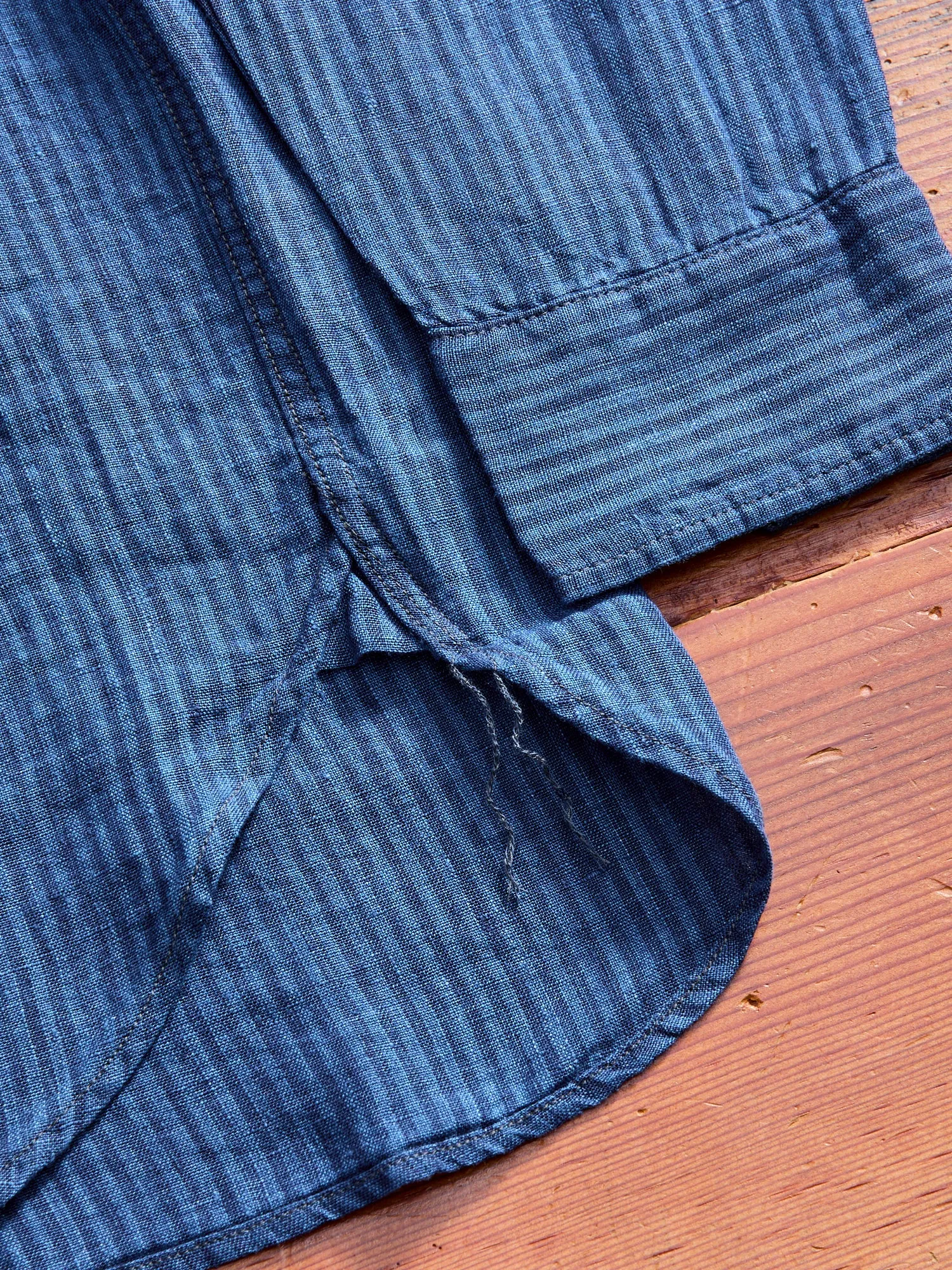 100WS Linen Workshirt in Indigo Stripe