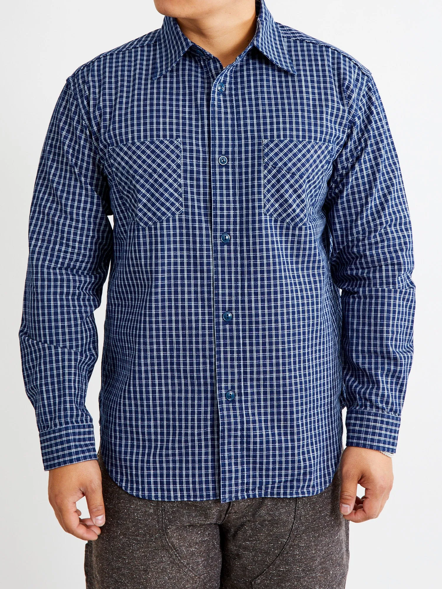 1940s Work Shirt in Indigo Check