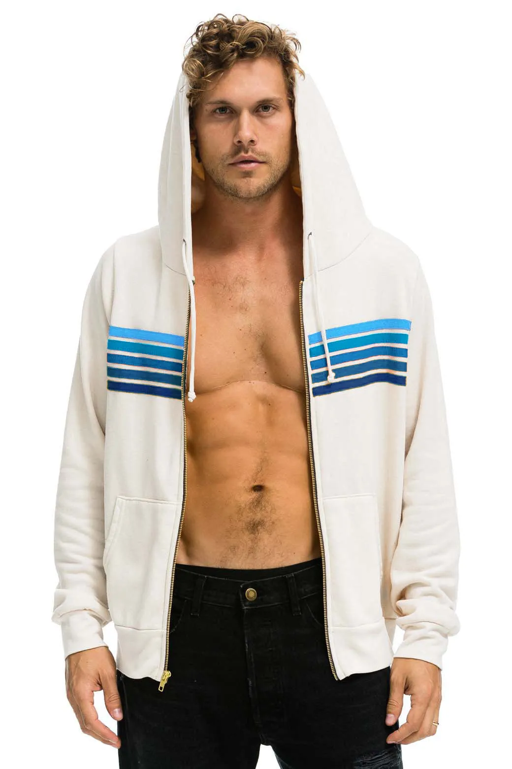 5 Stripe Zip Hoodie Vintage White/Blue