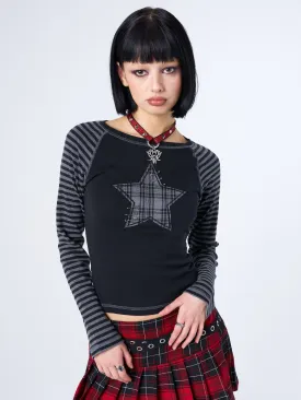 Akari Plaid Star Striped Sleeves Top