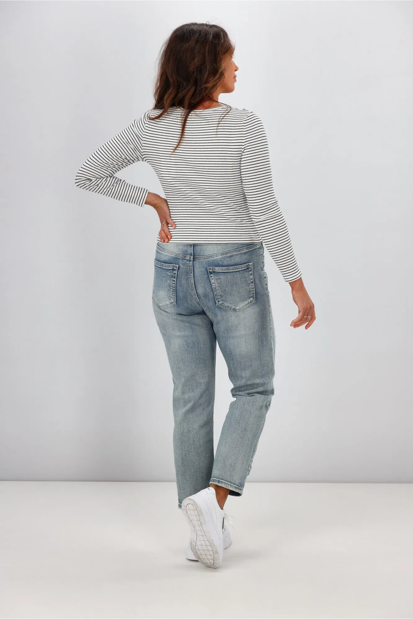 All About Eve Rib Stripe Long Sleeve Top White