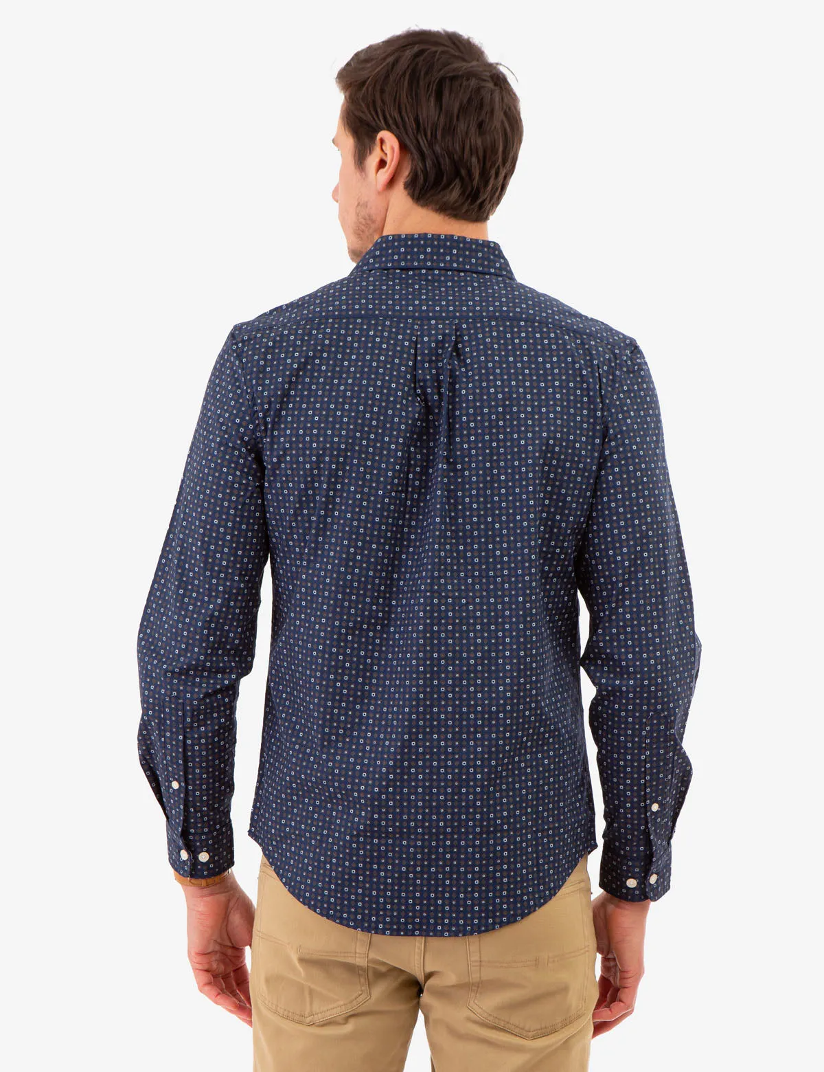 ALLOVER MULTI GEO PRINT LONG SLEEVE SHIRT