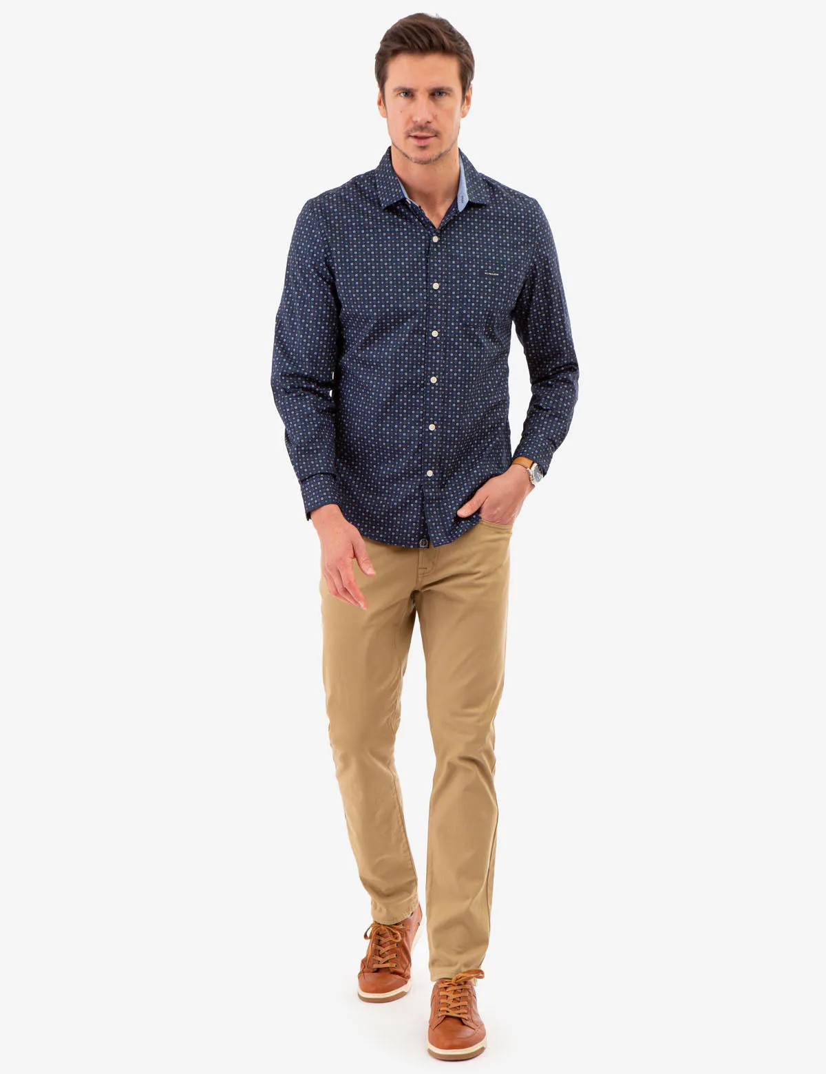 ALLOVER MULTI GEO PRINT LONG SLEEVE SHIRT