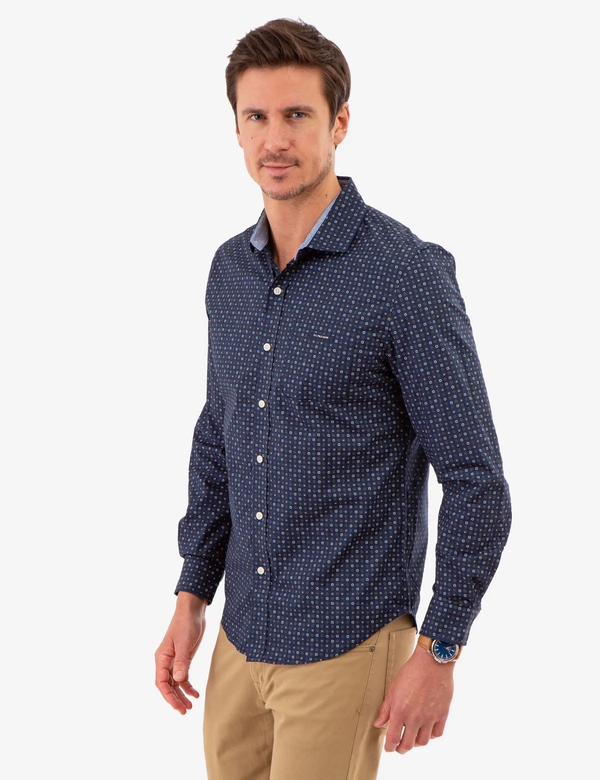 ALLOVER MULTI GEO PRINT LONG SLEEVE SHIRT