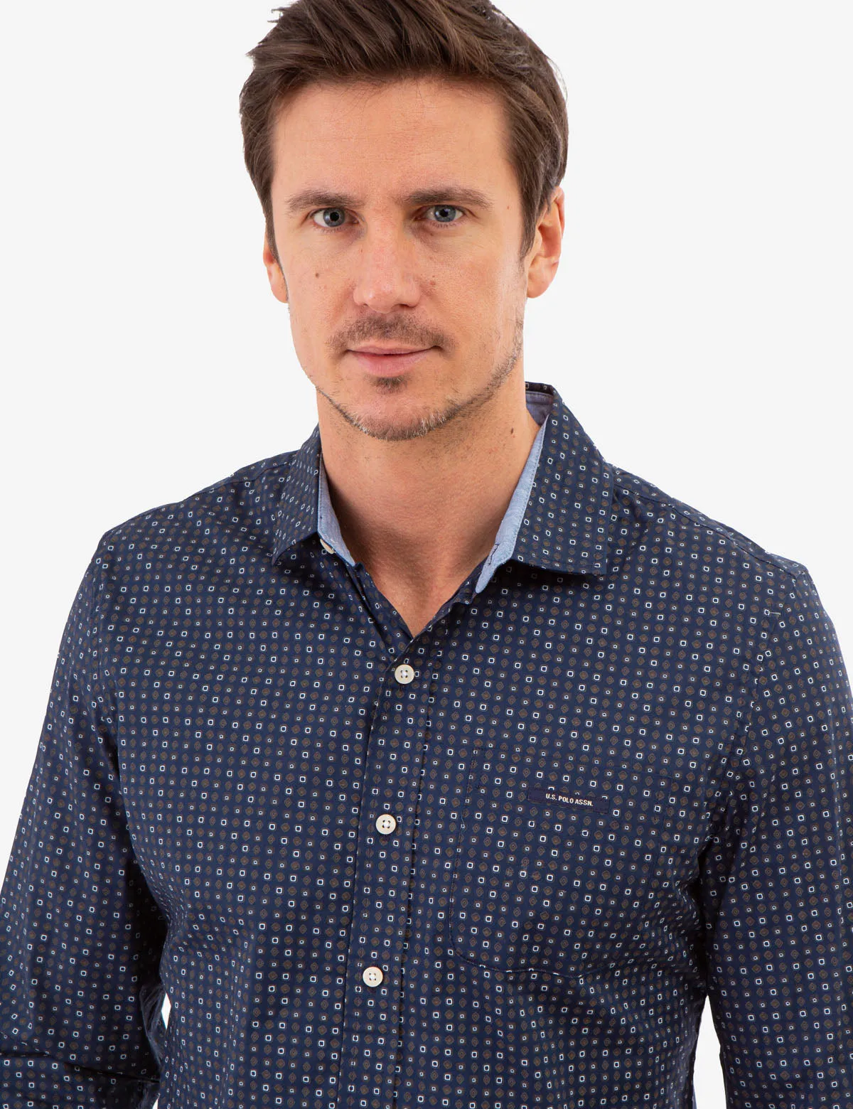ALLOVER MULTI GEO PRINT LONG SLEEVE SHIRT
