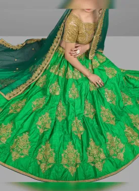 Amazing Green Color Wedding Wear Satin Base Designer Lehenga Choli