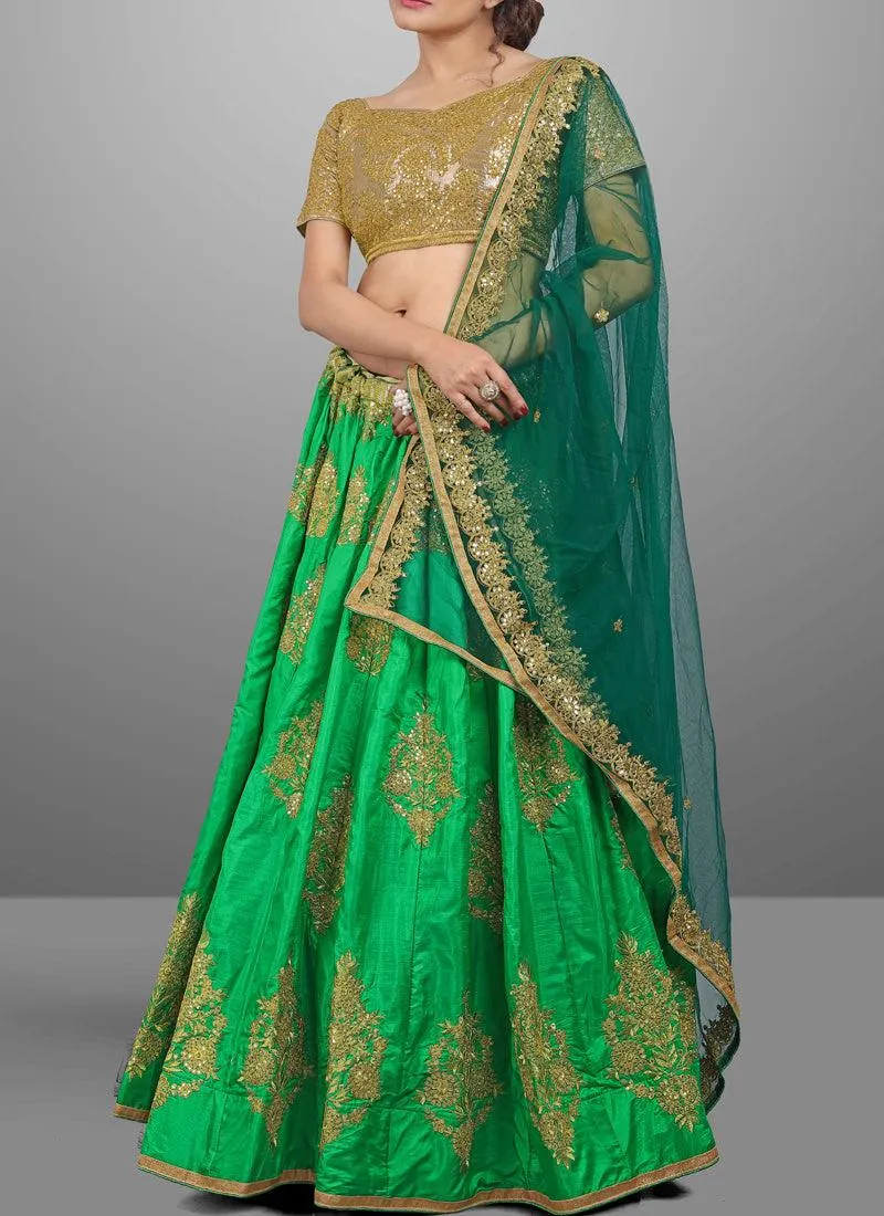 Amazing Green Color Wedding Wear Satin Base Designer Lehenga Choli