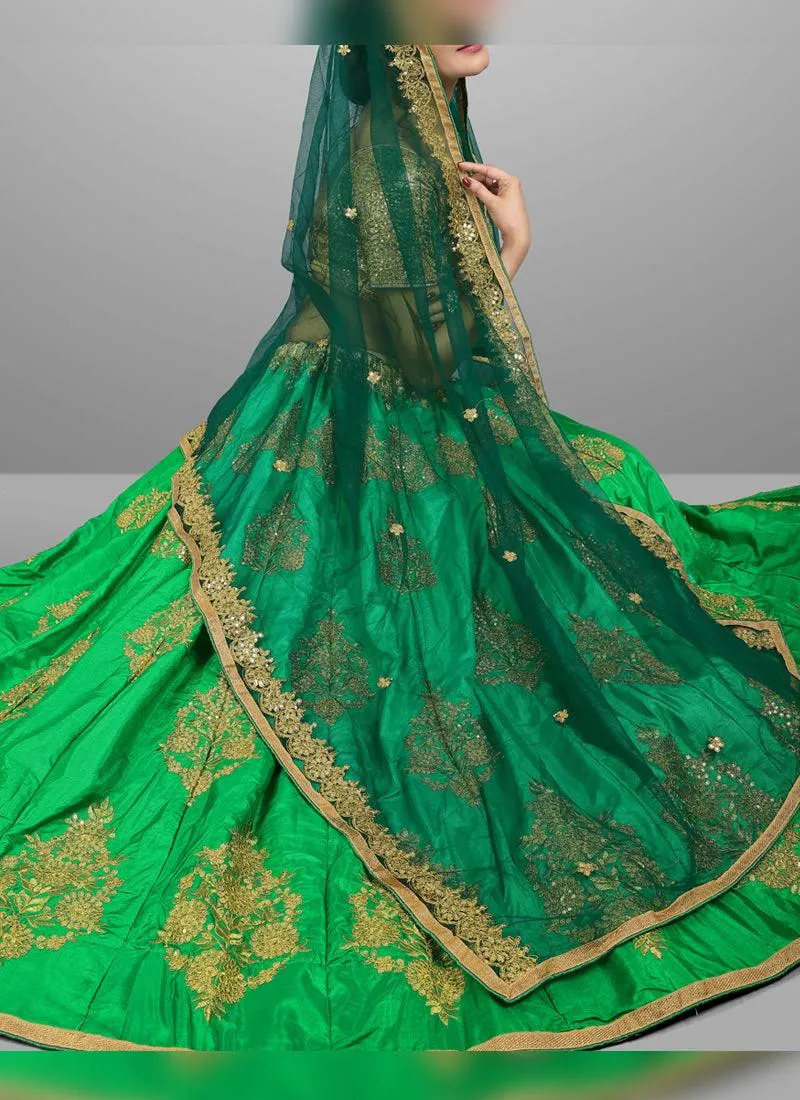 Amazing Green Color Wedding Wear Satin Base Designer Lehenga Choli