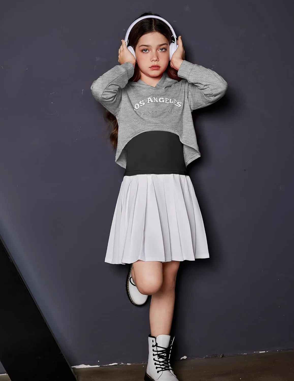 Arshiner Girls Cropped Sweatshirt Long Sleeve Shirts High Low Hem Crop Tops for Teens Kids Hoodies with Cami 5-14 Years