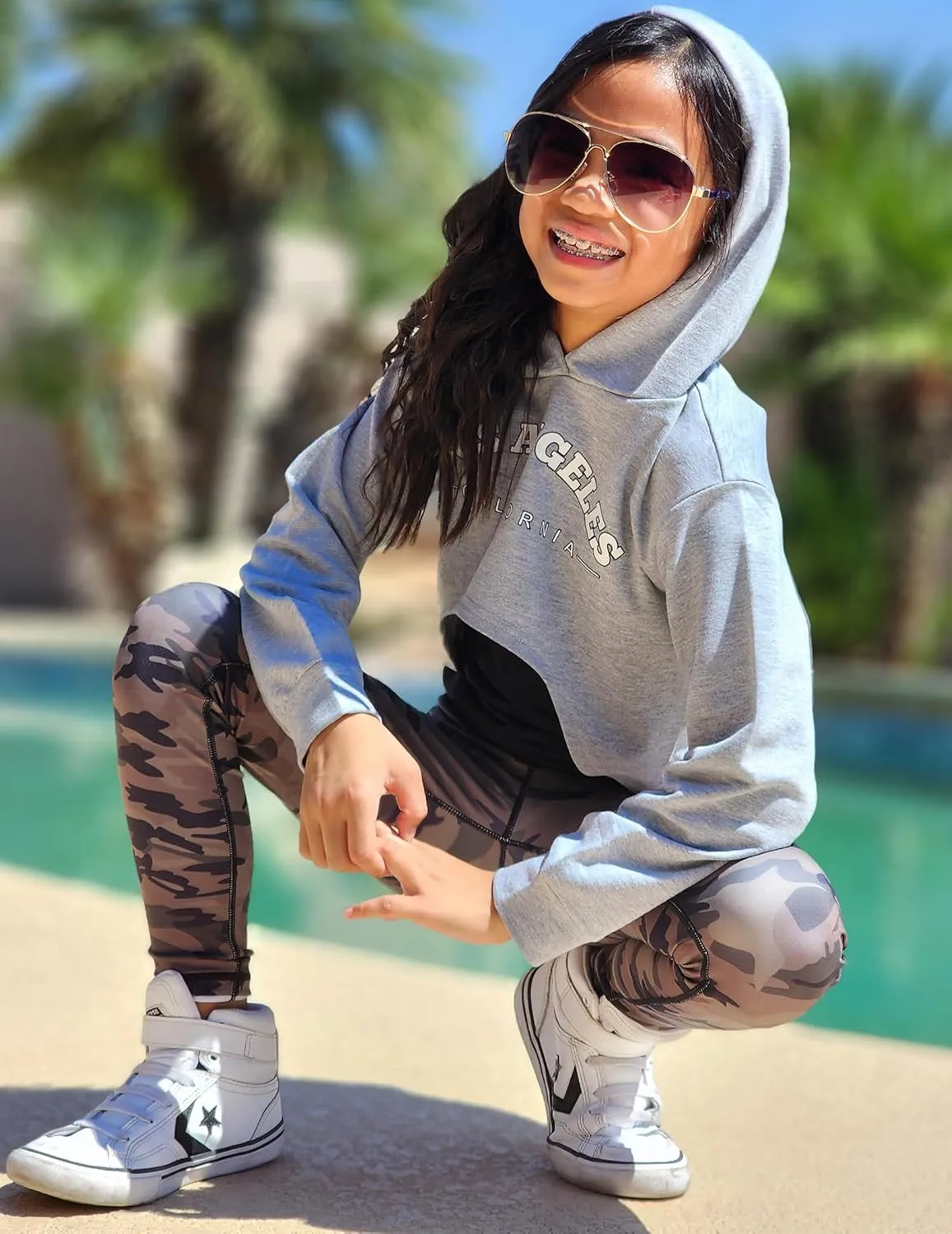 Arshiner Girls Cropped Sweatshirt Long Sleeve Shirts High Low Hem Crop Tops for Teens Kids Hoodies with Cami 5-14 Years