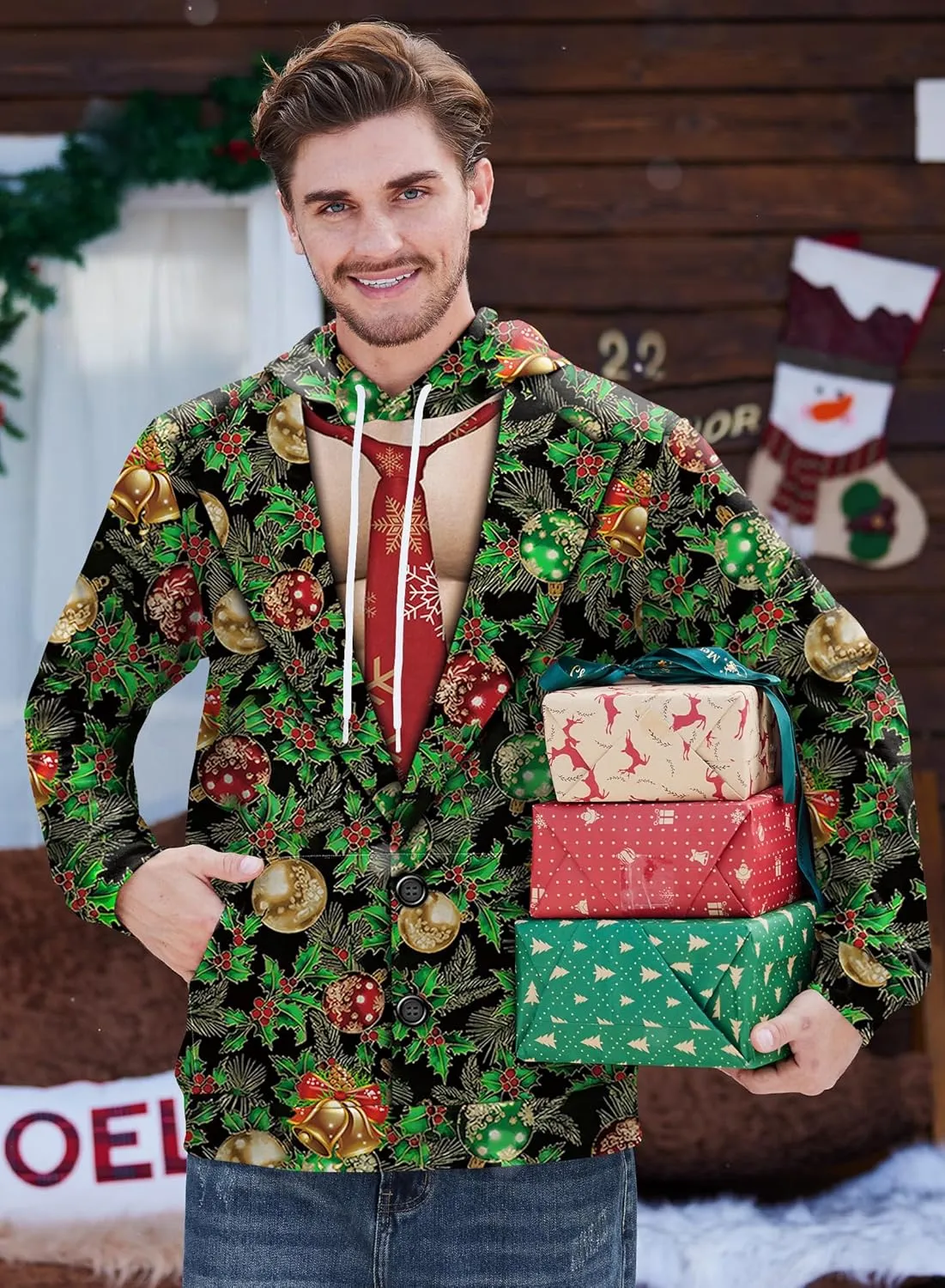 Arvilhill Mens Ugly Christmas Hoodies 3D Printed Graphic Long Sleeve Unisex Pullover (S-3XL)