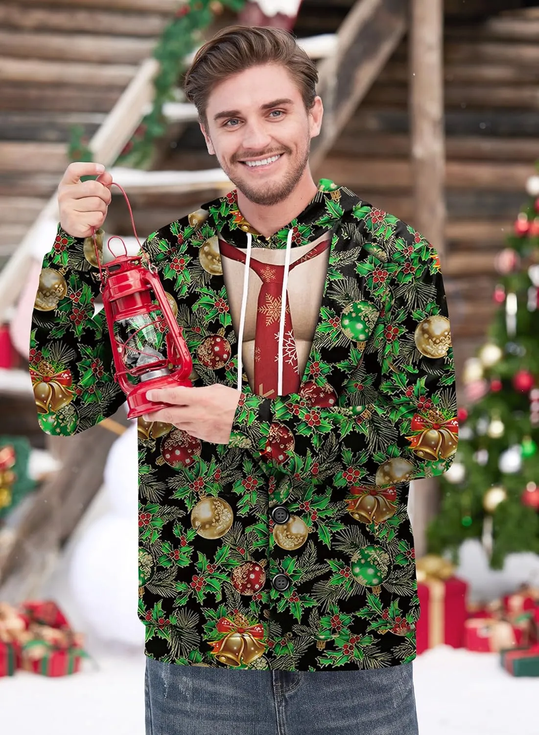 Arvilhill Mens Ugly Christmas Hoodies 3D Printed Graphic Long Sleeve Unisex Pullover (S-3XL)