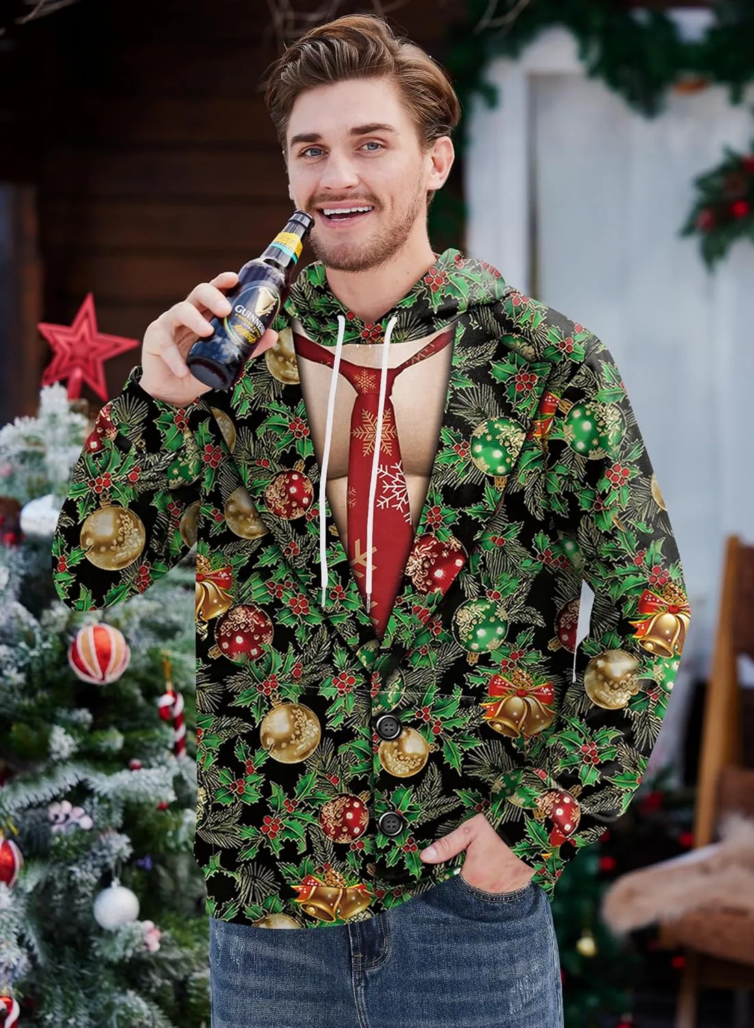 Arvilhill Mens Ugly Christmas Hoodies 3D Printed Graphic Long Sleeve Unisex Pullover (S-3XL)