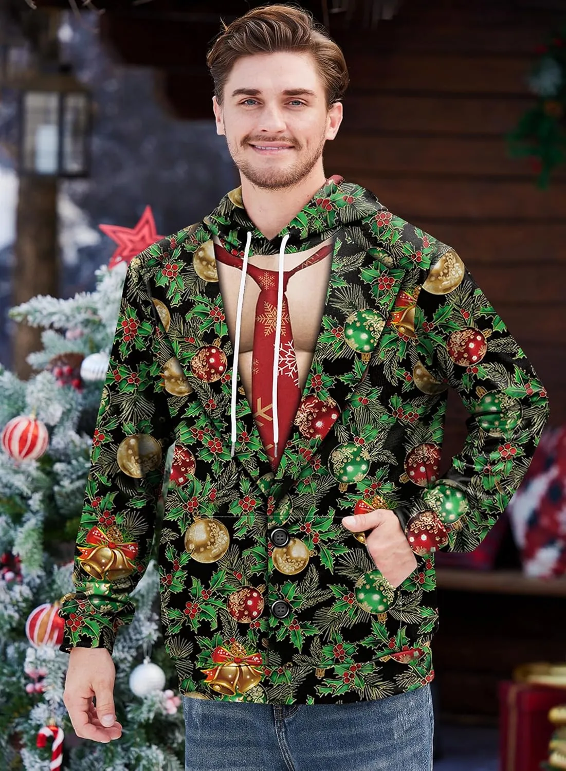 Arvilhill Mens Ugly Christmas Hoodies 3D Printed Graphic Long Sleeve Unisex Pullover (S-3XL)