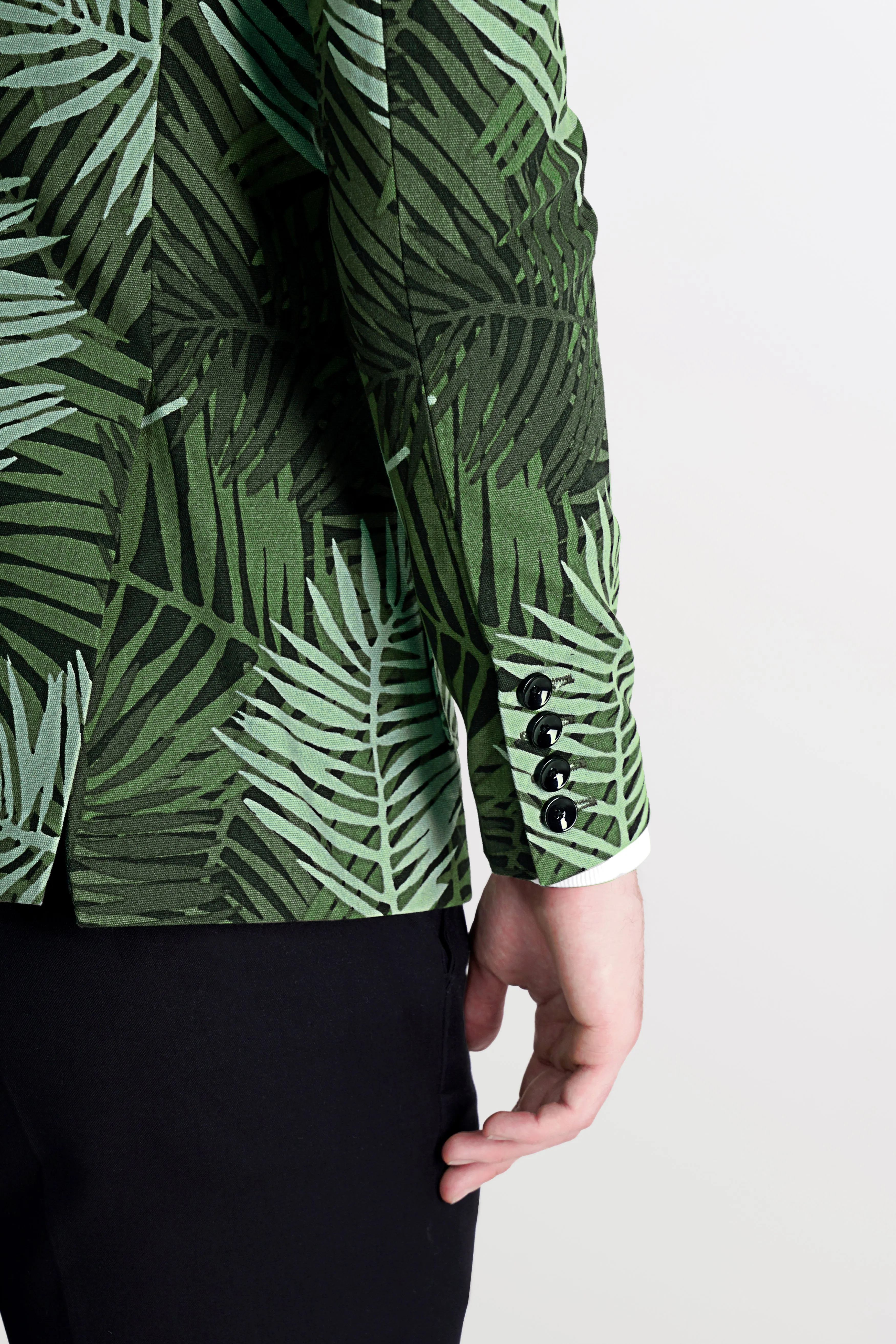 Asparagus Green with Sage Green Leaves Printed Premium Cotton Designer Blazer