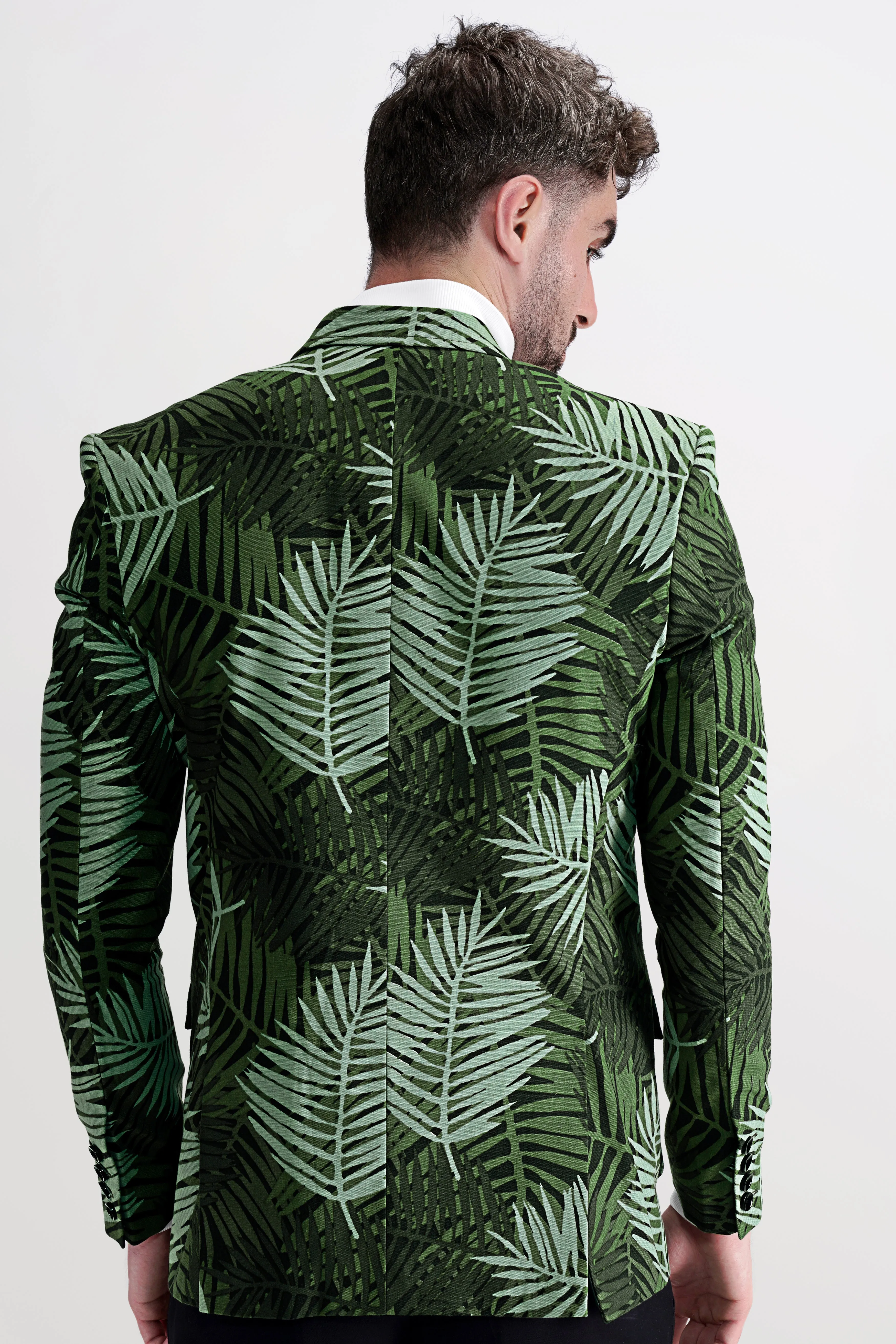 Asparagus Green with Sage Green Leaves Printed Premium Cotton Designer Blazer