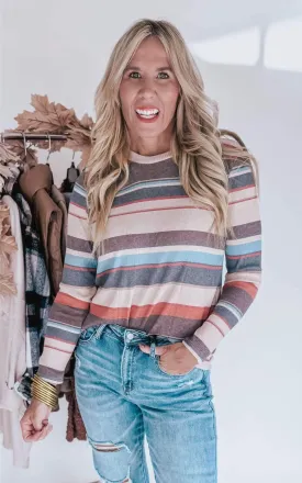 Autumn Hues Striped Long Sleeve Top
