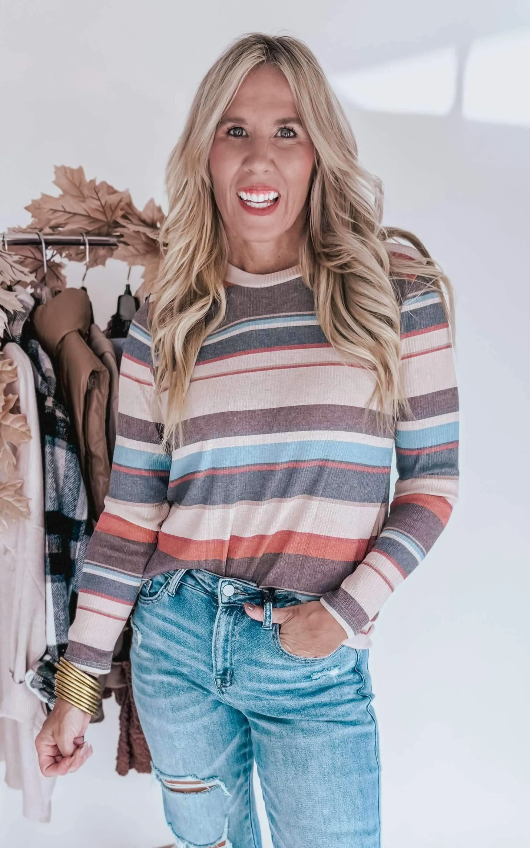 Autumn Hues Striped Long Sleeve Top