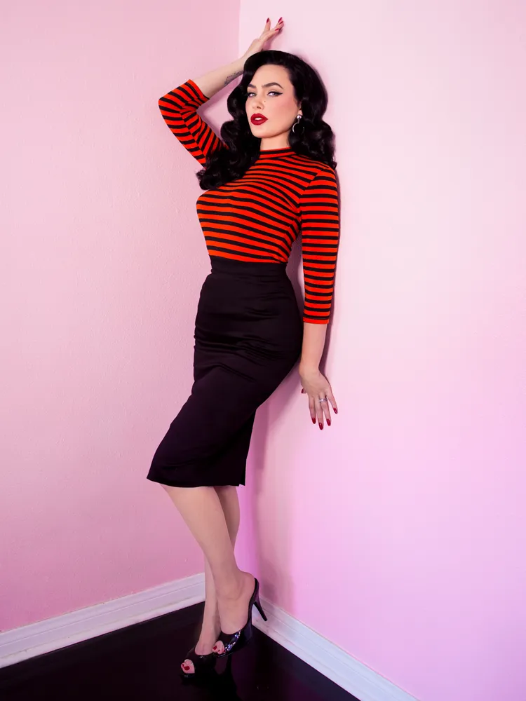 Bad Girl 3/4 Sleeve Top in Orange and Black Stripes - Vixen by Micheline Pitt