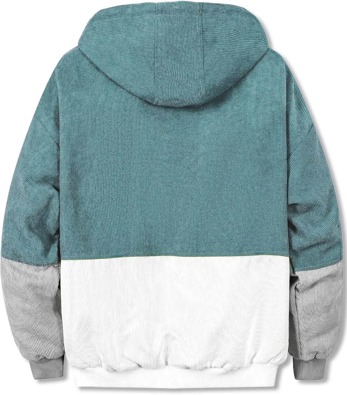 Betusline Men's Retro Long Sleeve Color Block Corduroy Jacket with Hood, XS-3XL