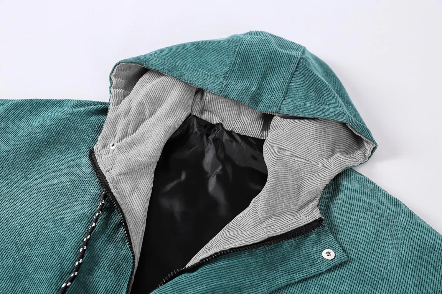 Betusline Men's Retro Long Sleeve Color Block Corduroy Jacket with Hood, XS-3XL