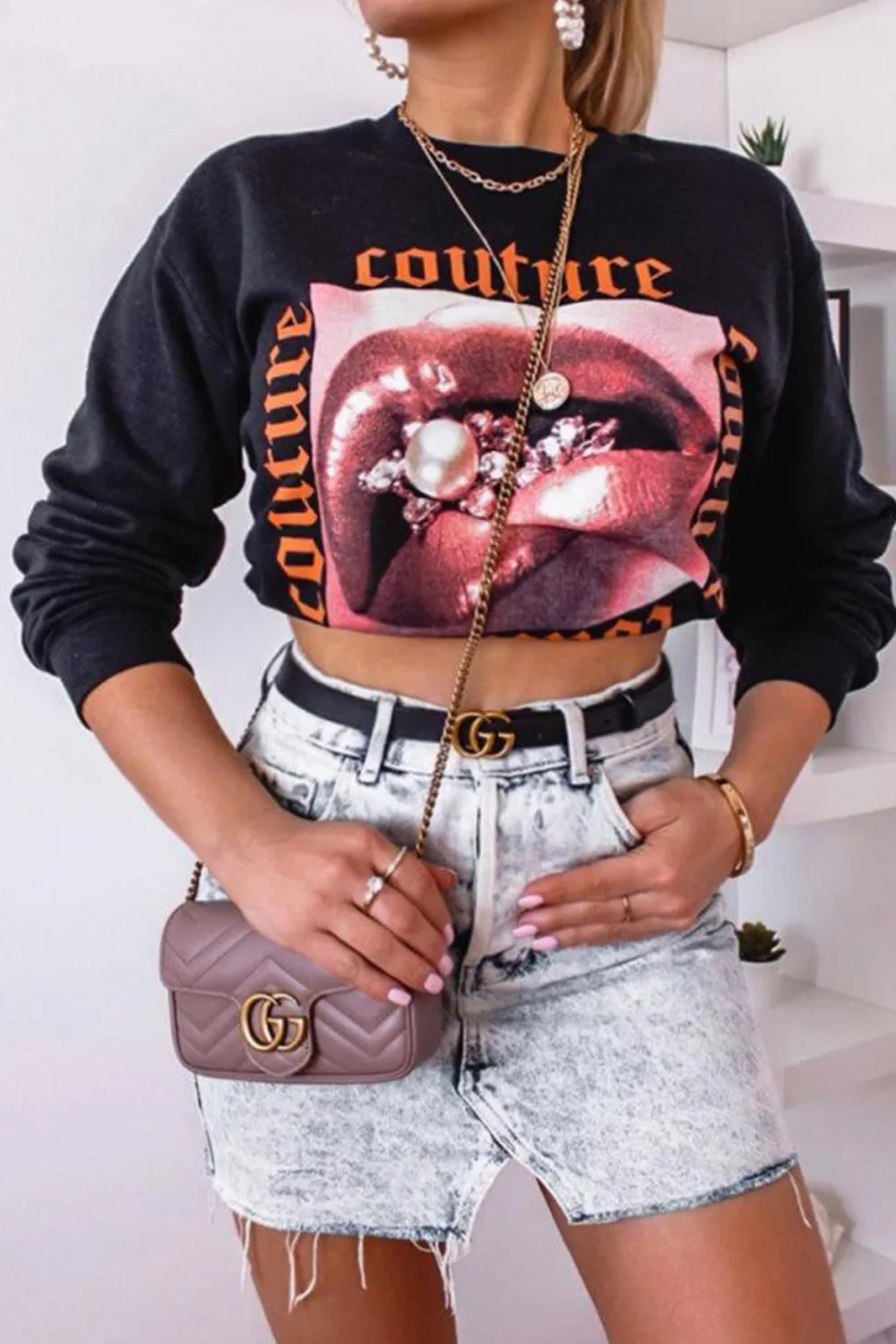 Black Couture Graphic Slogan Sweatshirt
