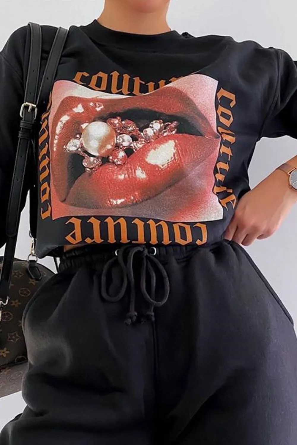 Black Couture Graphic Slogan Sweatshirt