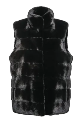 Blackglama Horizontal Mink Fur Vest - Stand-Up Collar