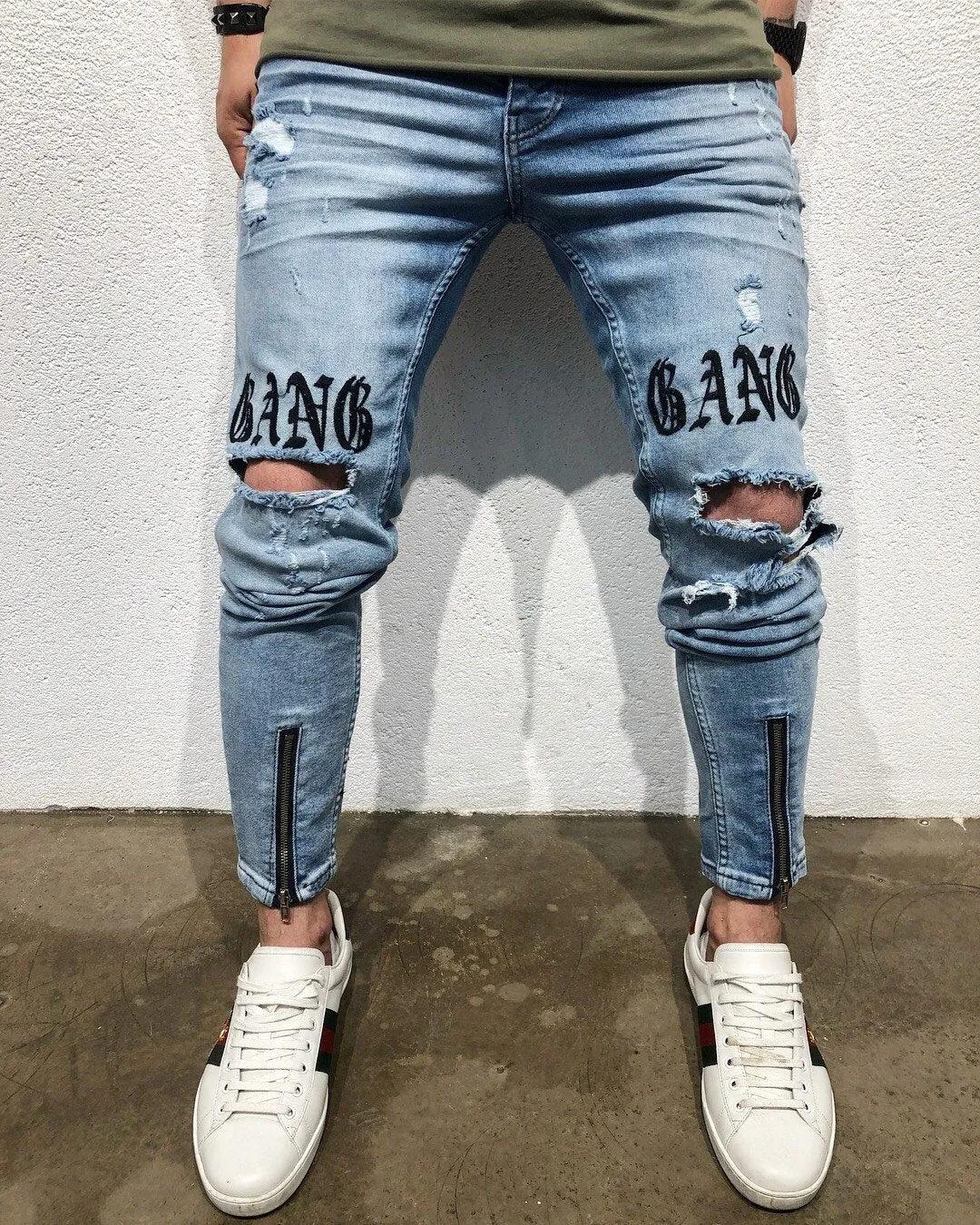 Blue Printed Destroyed Skinny Fit Denim B160 Streetwear Denim Jeans