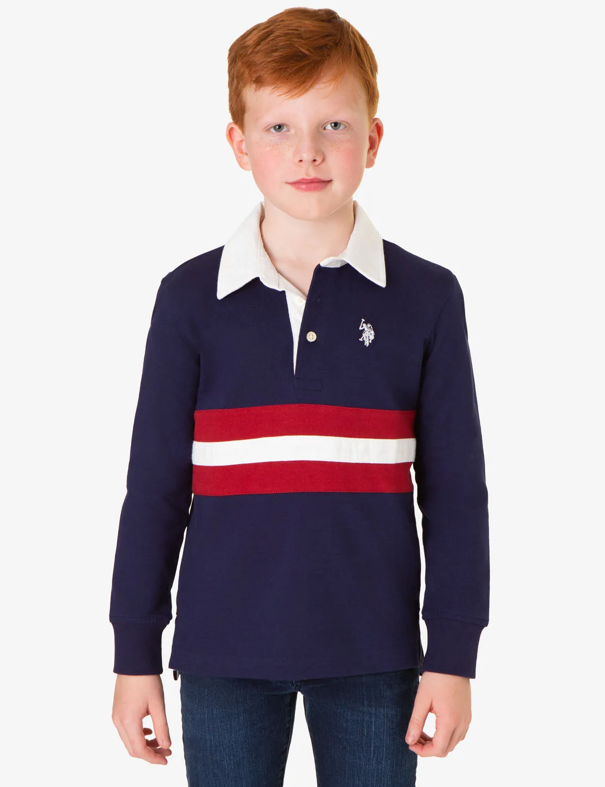 BOYS LONG SLEEVE PIECED STRIPE POLO SHIRT