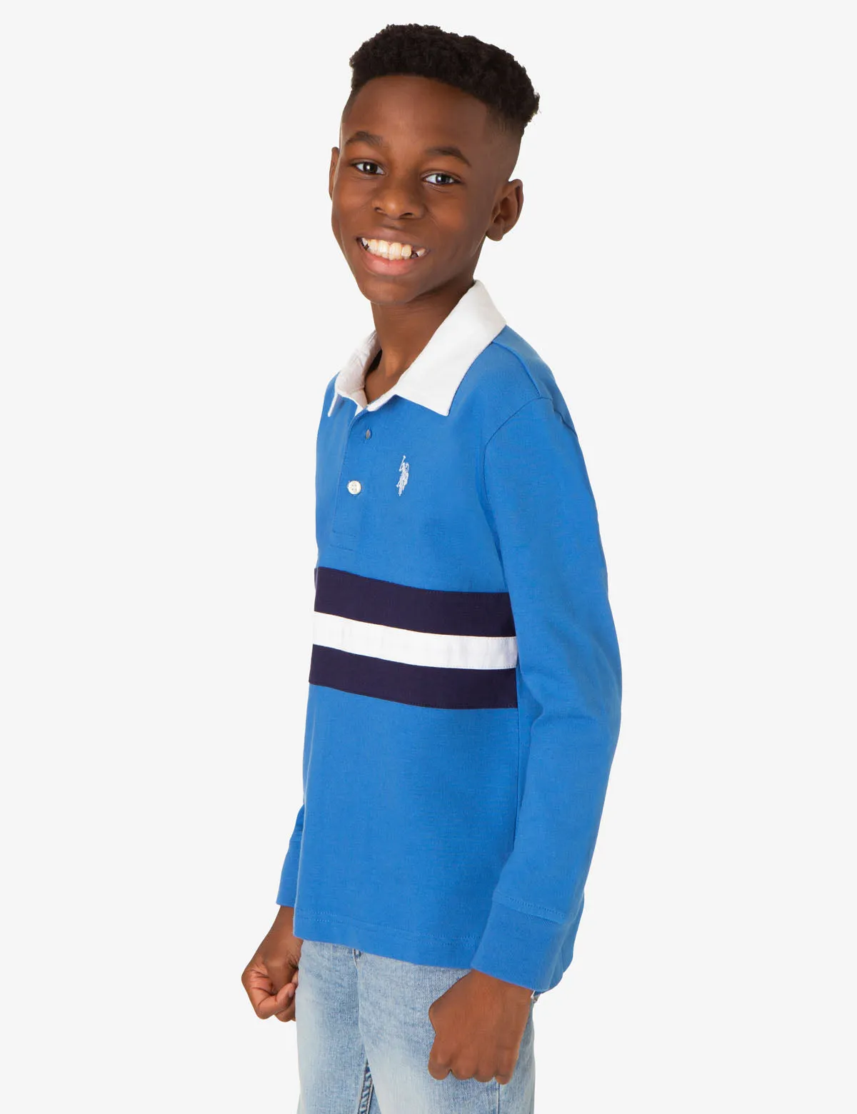 BOYS LONG SLEEVE PIECED STRIPE POLO SHIRT