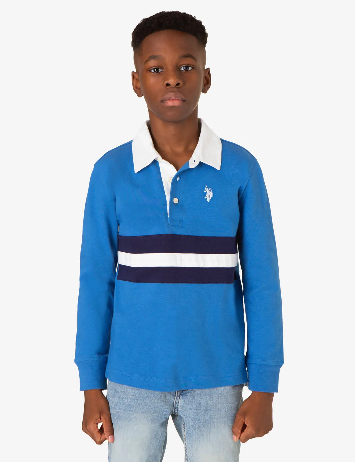 BOYS LONG SLEEVE PIECED STRIPE POLO SHIRT