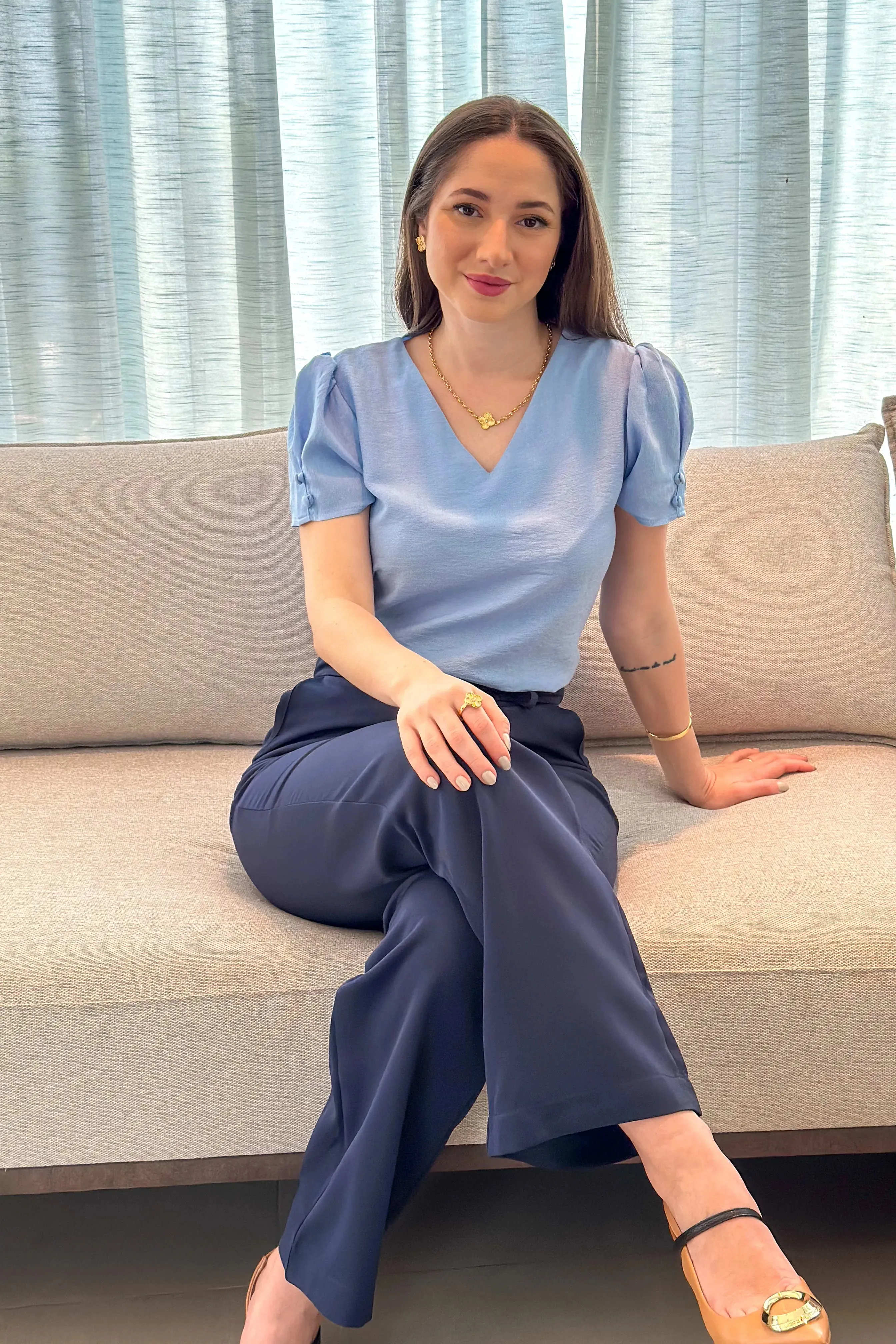 Calça Pantalona Corte Reto Maitê Azul Marinho