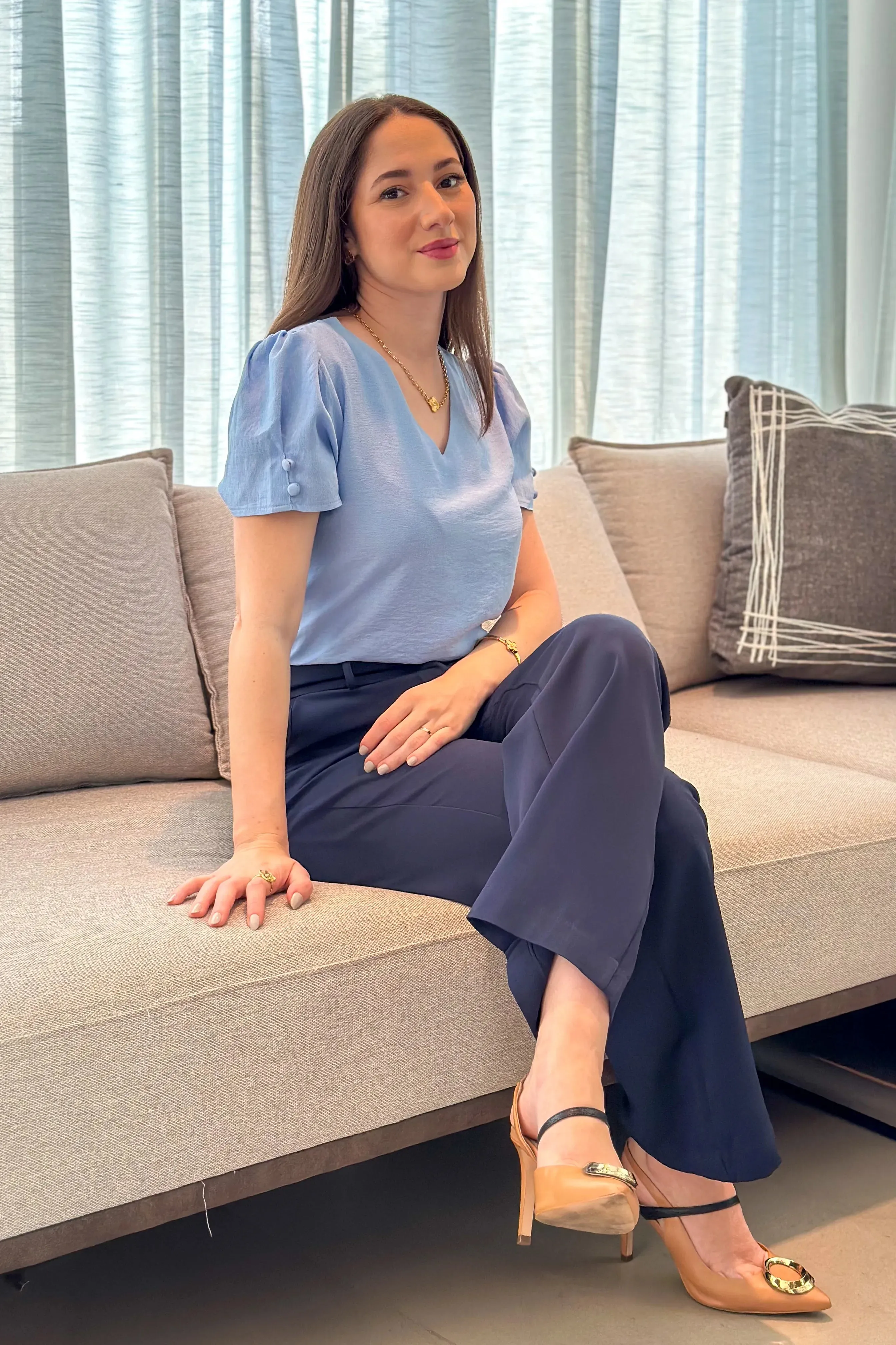 Calça Pantalona Corte Reto Maitê Azul Marinho
