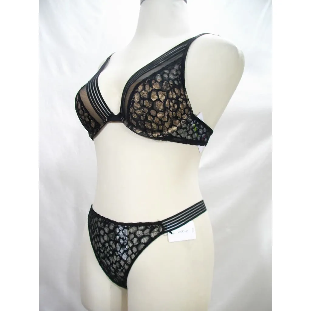 Calvin Klein QF4061 Vixen UW Bra 32D & QF4063 Lace Thong Set MEDIUM Black