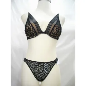 Calvin Klein QF4061 Vixen UW Bra 32D & QF4063 Lace Thong Set MEDIUM Black