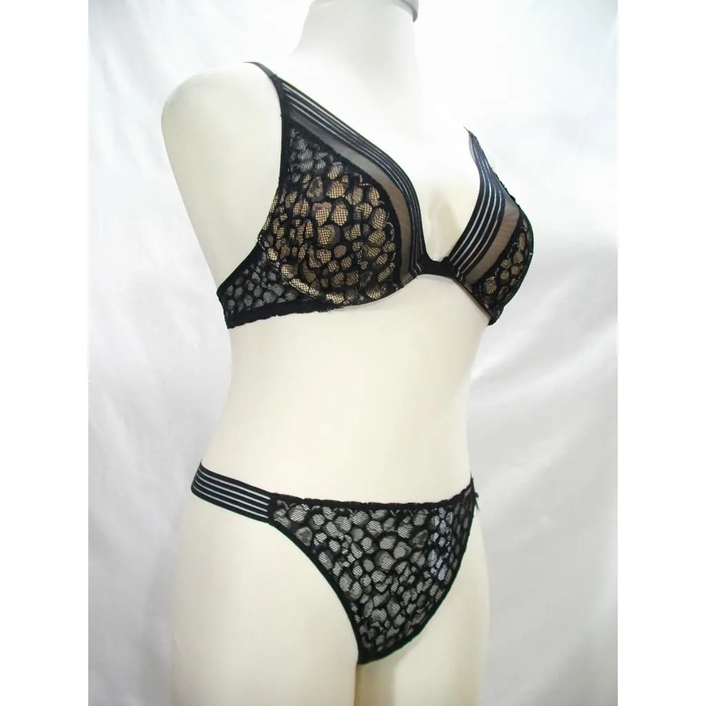 Calvin Klein QF4061 Vixen UW Bra 32D & QF4063 Lace Thong Set MEDIUM Black