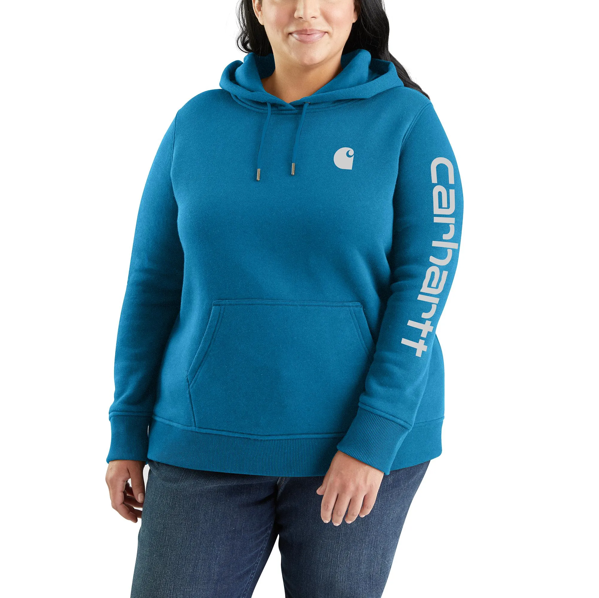 Carhartt Womens Clarksburg Graphic Sleeve Hoodie in Marine Blue - Cozy Casual Wear with Stylish Design