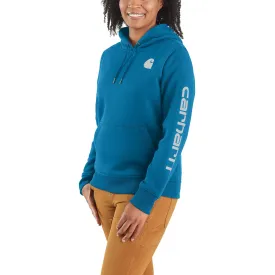 Carhartt Womens Clarksburg Graphic Sleeve Hoodie in Marine Blue - Cozy Casual Wear with Stylish Design