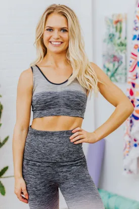 Changing My Ways Tie Dye Criss Cross Sports Bra in Charcoal