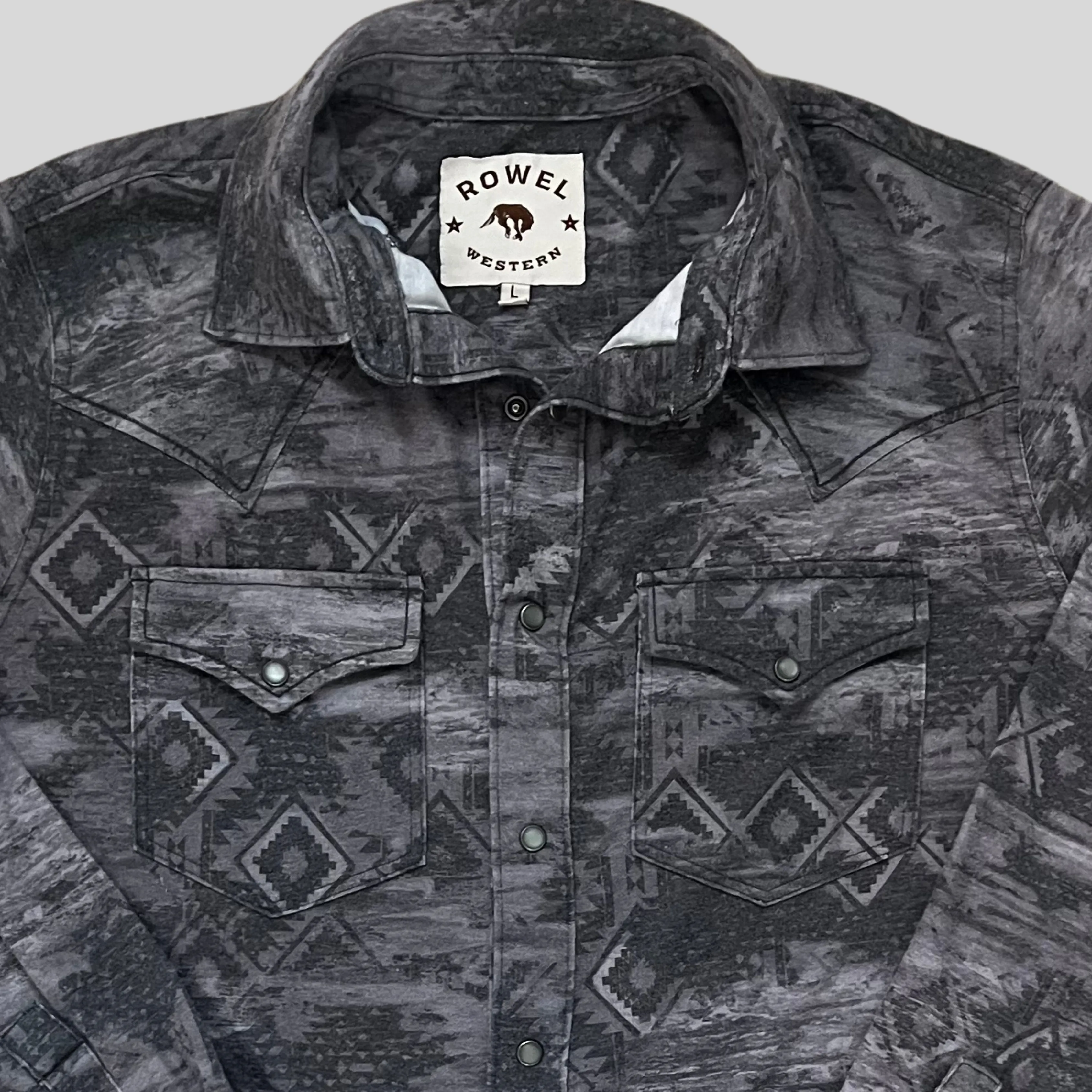 Charcoal Distressed Aztec Salt Wash Pearl Snap
