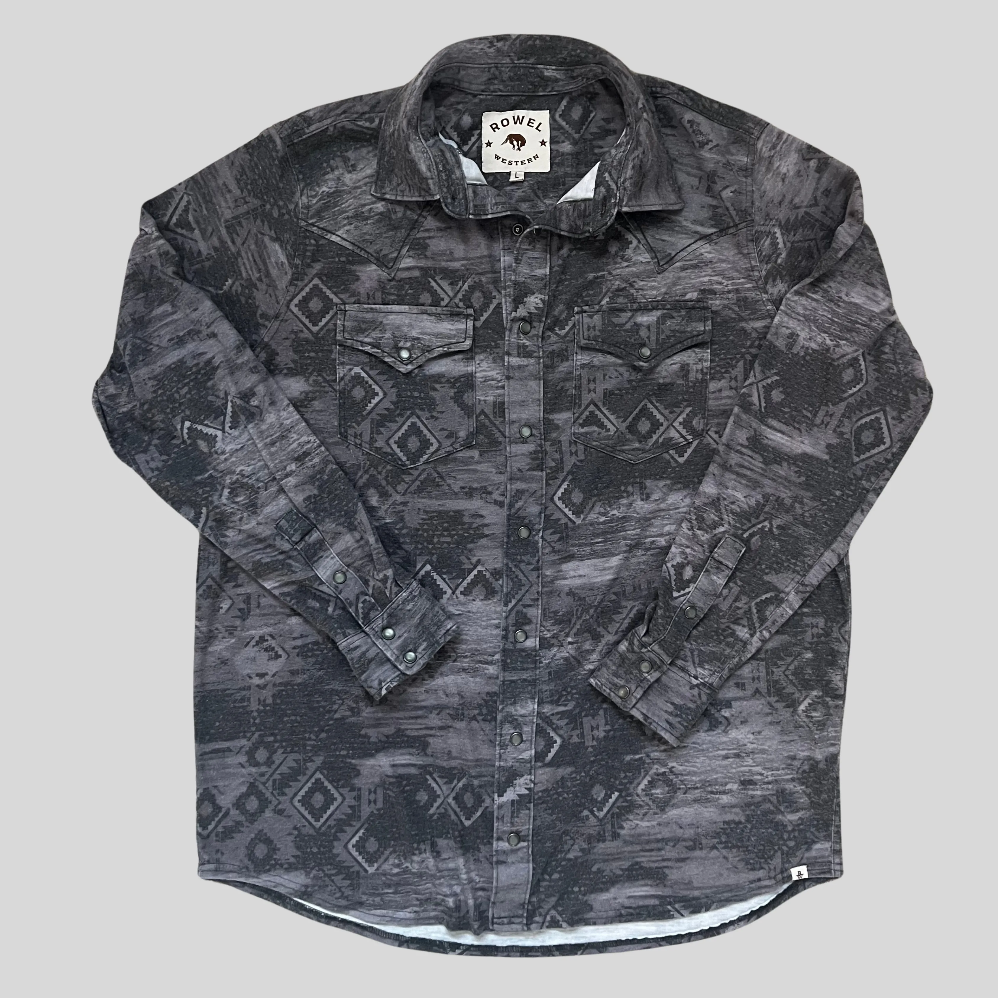 Charcoal Distressed Aztec Salt Wash Pearl Snap