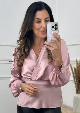 Chrissie Dusty Pink Satin Blouse