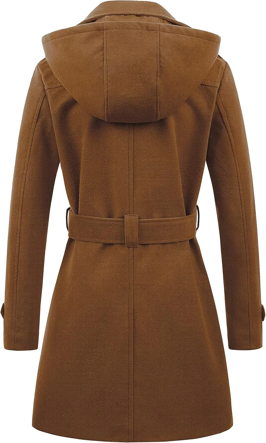 Chrisuno Women's Double Breasted Pea Coat Hooded Long Winter Trench Coat