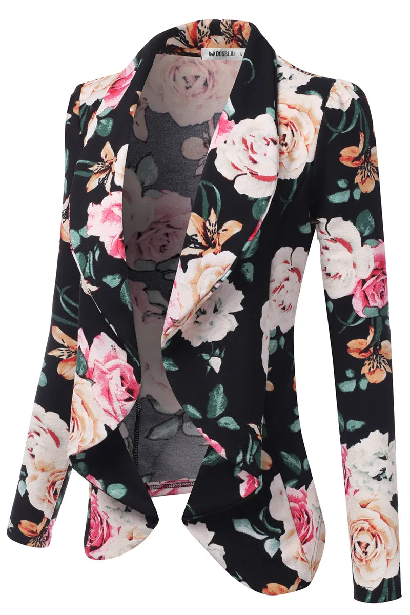 Classic Draped Open Front Blazer Jacket for Women with Plus Size