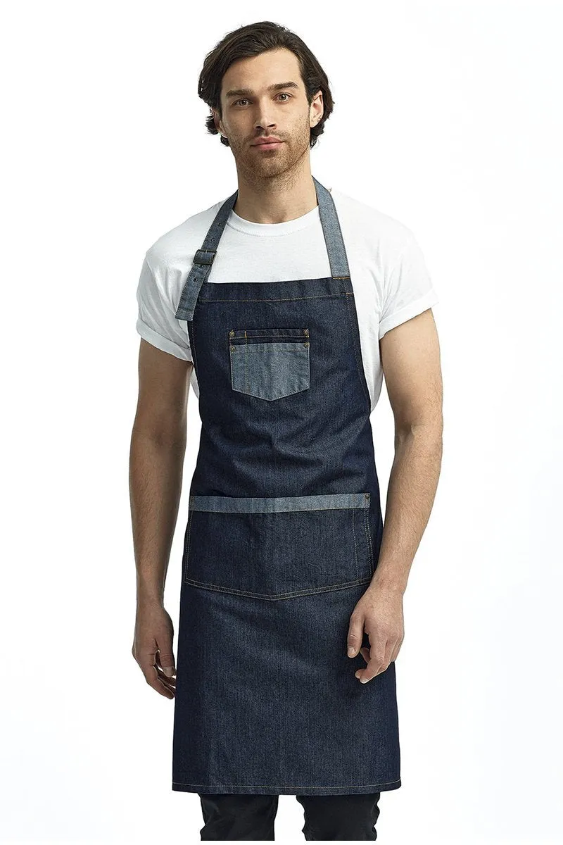 Contrast Denim Bib Adjustable Apron (2 Pocket)