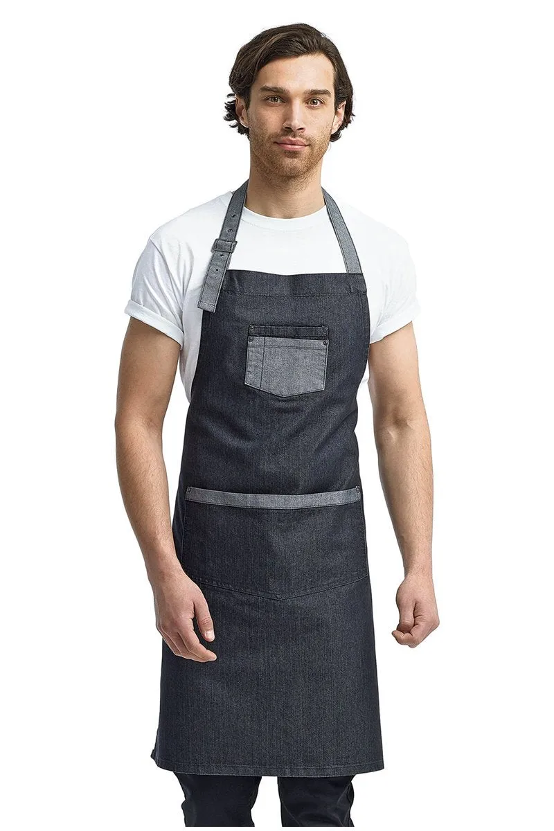 Contrast Denim Bib Adjustable Apron (2 Pocket)