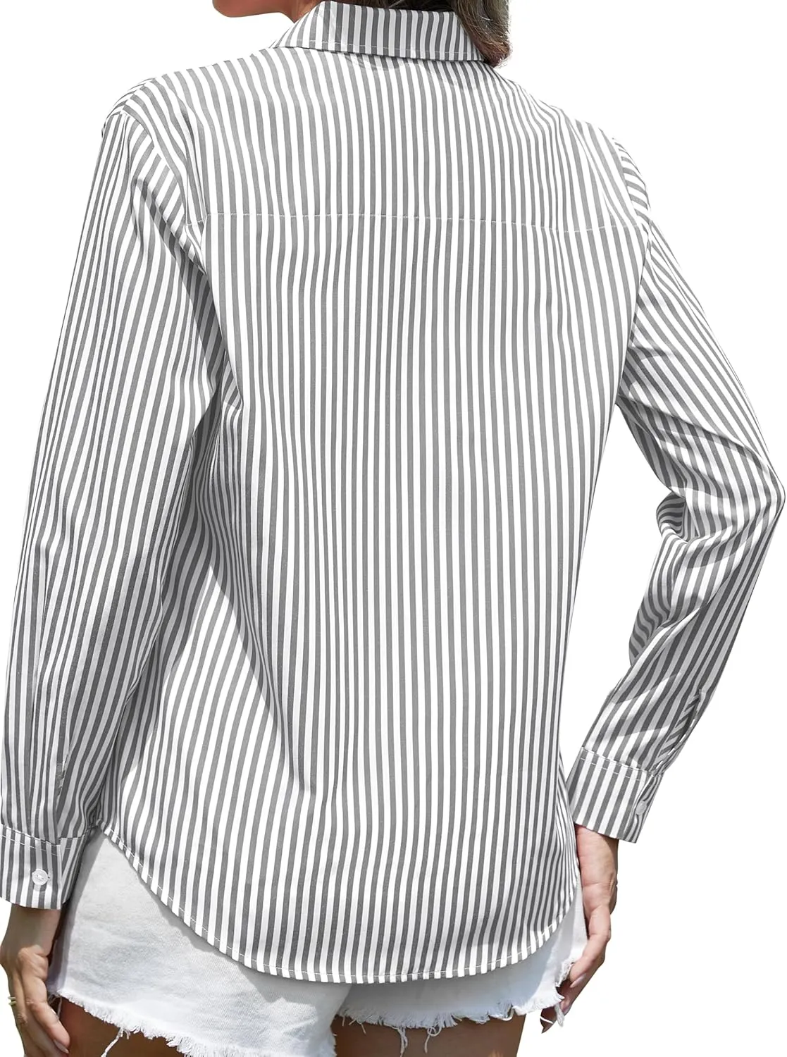 CUNLIN Grade 4 Wrinkle-Resistant Women's Button Down Shirts Striped Long Sleeve Collared Blouses Tops with Pocket