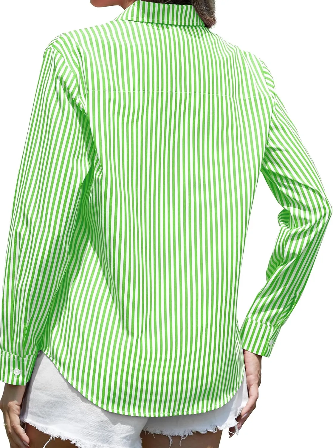 CUNLIN Grade 4 Wrinkle-Resistant Women's Button Down Shirts Striped Long Sleeve Collared Blouses Tops with Pocket