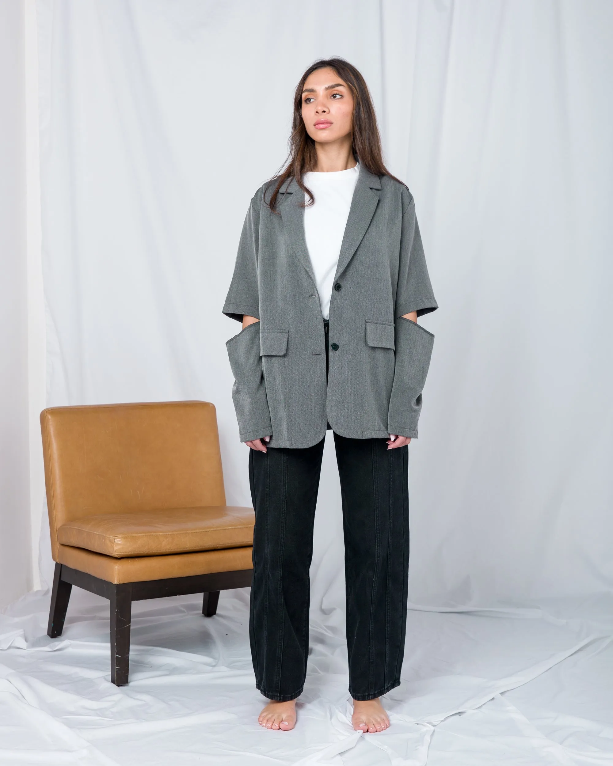 Dazy lapel neck cut out sleeve blazer 2681 - بليزر